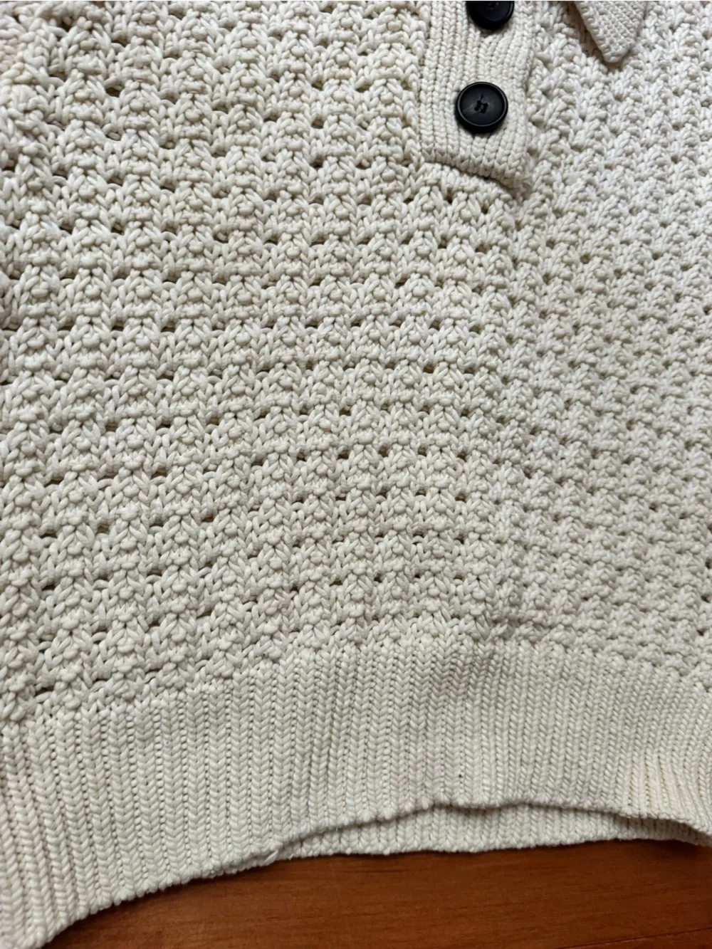 A.L.C. Cream Knit Short-Sleeve Polo Sweater with Button Placket